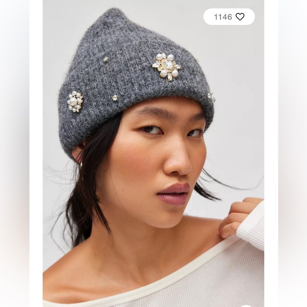Urban Outfitters Pearl & Rhinestone Deco Cuff Beanie